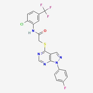 molecular formula C20H12ClF4N5OS B2422756 N-(2-chloro-5-(trifluoromethyl)phenyl)-2-((1-(4-fluorophenyl)-1H-pyrazolo[3,4-d]pyrimidin-4-yl)thio)acetamide CAS No. 893912-29-3
