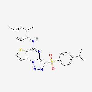 molecular formula C24H23N5O2S2 B2422811 N-(2,4-dimethylphenyl)-10-[4-(propan-2-yl)benzenesulfonyl]-5-thia-1,8,11,12-tetraazatricyclo[7.3.0.0^{2,6}]dodeca-2(6),3,7,9,11-pentaen-7-amine CAS No. 892741-35-4