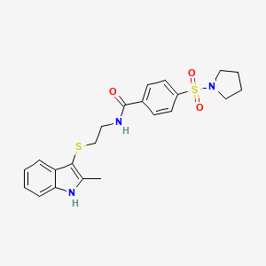 molecular formula C22H25N3O3S2 B2422813 N-{2-[(2-methyl-1H-indol-3-yl)sulfanyl]ethyl}-4-(pyrrolidine-1-sulfonyl)benzamide CAS No. 687574-24-9