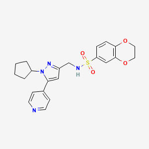 N-((1-cyclopentyl-5-(pyridin-4-yl)-1H-pyrazol-3-yl)methyl)-2,3-dihydrobenzo[b][1,4]dioxine-6-sulfonamide