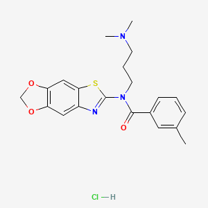 molecular formula C21H24ClN3O3S B2422826 N-[3-(dimethylamino)propyl]-N-([1,3]dioxolo[4,5-f][1,3]benzothiazol-6-yl)-3-methylbenzamide;hydrochloride CAS No. 1215480-50-4