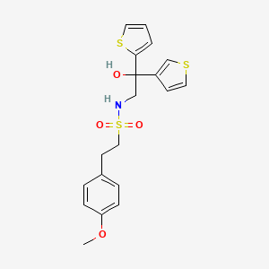 molecular formula C19H21NO4S3 B2422929 N-(2-hydroxy-2-(thiophen-2-yl)-2-(thiophen-3-yl)ethyl)-2-(4-methoxyphenyl)ethanesulfonamide CAS No. 2034401-14-2
