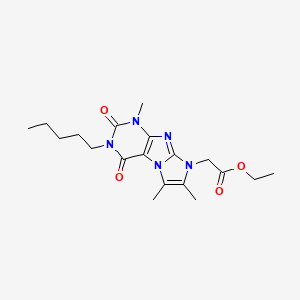 molecular formula C19H27N5O4 B2422955 ethyl 2-(1,6,7-trimethyl-2,4-dioxo-3-pentyl-3,4-dihydro-1H-imidazo[2,1-f]purin-8(2H)-yl)acetate CAS No. 938824-59-0