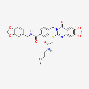 molecular formula C30H28N4O8S B2422984 N-[(2H-1,3-benzodioxol-5-yl)methyl]-4-{[6-({[(2-methoxyethyl)carbamoyl]methyl}sulfanyl)-8-oxo-2H,7H,8H-[1,3]dioxolo[4,5-g]quinazolin-7-yl]methyl}benzamide CAS No. 688061-95-2