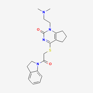 molecular formula C21H26N4O2S B2423015 1-(2-(dimethylamino)ethyl)-4-((2-(indolin-1-yl)-2-oxoethyl)thio)-6,7-dihydro-1H-cyclopenta[d]pyrimidin-2(5H)-one CAS No. 933203-92-0