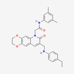 molecular formula C30H31N3O4 B2423036 N-(3,5-dimethylphenyl)-2-(8-{[(4-ethylphenyl)amino]methyl}-7-oxo-2H,3H,6H,7H-[1,4]dioxino[2,3-g]quinolin-6-yl)acetamide CAS No. 893788-11-9