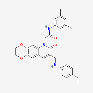 B2423036 N-(3,5-dimethylphenyl)-2-(8-(((4-ethylphenyl)amino)methyl)-7-oxo-2,3-dihydro-[1,4]dioxino[2,3-g]quinolin-6(7H)-yl)acetamide CAS No. 893788-11-9