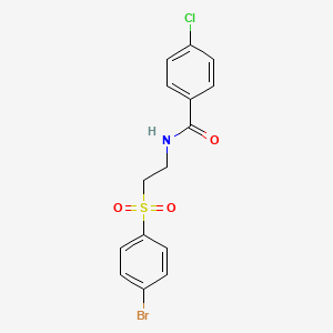 molecular formula C15H13BrClNO3S B2423163 N-{2-[(4-bromophenyl)sulfonyl]ethyl}-4-chlorobenzenecarboxamide CAS No. 400084-10-8