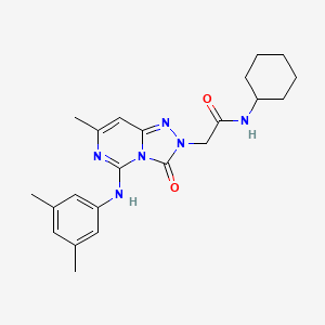 molecular formula C22H28N6O2 B2423173 N-cyclohexyl-2-{5-[(3,5-dimethylphenyl)amino]-7-methyl-3-oxo-2H,3H-[1,2,4]triazolo[4,3-c]pyrimidin-2-yl}acetamide CAS No. 1251626-52-4