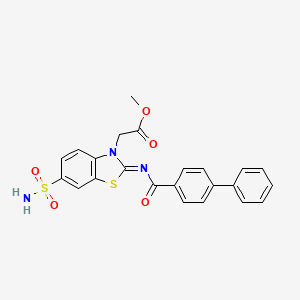 molecular formula C23H19N3O5S2 B2423248 methyl 2-[(2Z)-2-({[1,1'-biphenyl]-4-carbonyl}imino)-6-sulfamoyl-2,3-dihydro-1,3-benzothiazol-3-yl]acetate CAS No. 865198-60-3