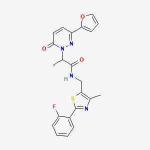 molecular formula C22H19FN4O3S B2423281 N-((2-(2-fluorophenyl)-4-methylthiazol-5-yl)methyl)-2-(3-(furan-2-yl)-6-oxopyridazin-1(6H)-yl)propanamide CAS No. 1421530-67-7
