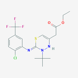molecular formula C18H21ClF3N3O2S B2423318 ethyl 2-(3-tert-butyl-2-{[2-chloro-5-(trifluoromethyl)phenyl]imino}-3,4-dihydro-2H-1,3,4-thiadiazin-5-yl)acetate CAS No. 560995-30-4
