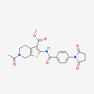 molecular formula C22H21N3O6S B2423340 Methyl 6-acetyl-2-(4-(2,5-dioxopyrrolidin-1-yl)benzamido)-4,5,6,7-tetrahydrothieno[2,3-c]pyridine-3-carboxylate CAS No. 864857-89-6
