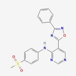 molecular formula C19H15N5O3S B2423344 N-(4-(methylsulfonyl)phenyl)-5-(3-phenyl-1,2,4-oxadiazol-5-yl)pyrimidin-4-amine CAS No. 2034542-88-4