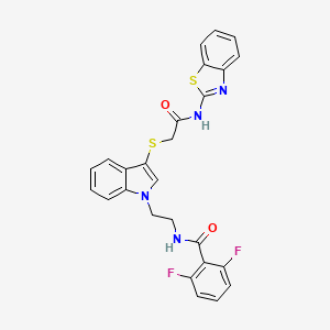 molecular formula C26H20F2N4O2S2 B2423360 N-(2-(3-((2-(benzo[d]thiazol-2-ylamino)-2-oxoethyl)thio)-1H-indol-1-yl)ethyl)-2,6-difluorobenzamide CAS No. 533866-26-1