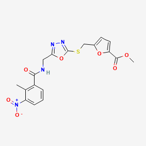 molecular formula C18H16N4O7S B2423521 Methyl 5-(((5-((2-methyl-3-nitrobenzamido)methyl)-1,3,4-oxadiazol-2-yl)thio)methyl)furan-2-carboxylate CAS No. 921045-12-7
