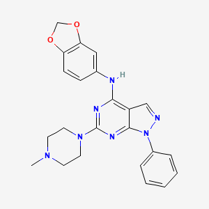 molecular formula C23H23N7O2 B2423525 N-(2H-1,3-benzodioxol-5-yl)-6-(4-methylpiperazin-1-yl)-1-phenyl-1H-pyrazolo[3,4-d]pyrimidin-4-amine CAS No. 946290-39-7