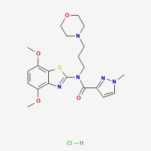 molecular formula C21H28ClN5O4S B2423592 N-(4,7-dimethoxybenzo[d]thiazol-2-yl)-1-methyl-N-(3-morpholinopropyl)-1H-pyrazole-3-carboxamide hydrochloride CAS No. 1189668-22-1