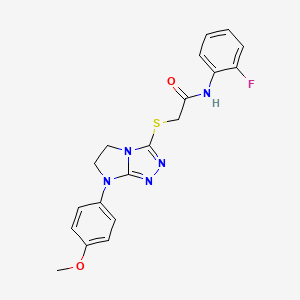 molecular formula C19H18FN5O2S B2423631 N-(2-fluorophenyl)-2-((7-(4-methoxyphenyl)-6,7-dihydro-5H-imidazo[2,1-c][1,2,4]triazol-3-yl)thio)acetamide CAS No. 921515-36-8