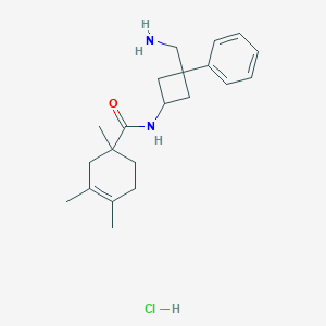 molecular formula C21H31ClN2O B2423639 N-[3-(Aminomethyl)-3-phenylcyclobutyl]-1,3,4-trimethylcyclohex-3-ene-1-carboxamide;hydrochloride CAS No. 2418630-02-9