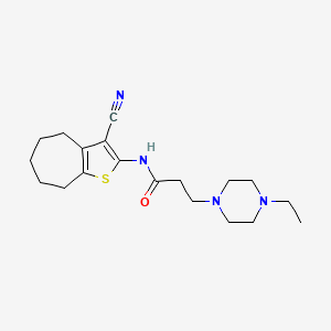 molecular formula C19H28N4OS B2423649 N-(3-cyano-5,6,7,8-tetrahydro-4H-cyclohepta[b]thiophen-2-yl)-3-(4-ethylpiperazin-1-yl)propanamide CAS No. 670270-61-8