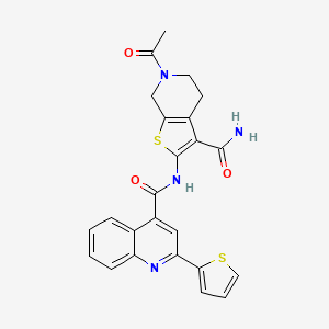 molecular formula C24H20N4O3S2 B2423655 N-{6-acetyl-3-carbamoyl-4H,5H,6H,7H-thieno[2,3-c]pyridin-2-yl}-2-(thiophen-2-yl)quinoline-4-carboxamide CAS No. 864927-75-3