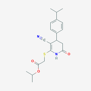 molecular formula C20H24N2O3S B2423656 PROPAN-2-YL 2-({3-CYANO-6-OXO-4-[4-(PROPAN-2-YL)PHENYL]-1,4,5,6-TETRAHYDROPYRIDIN-2-YL}SULFANYL)ACETATE CAS No. 332051-60-2