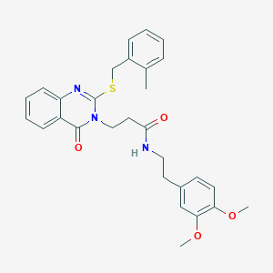 molecular formula C29H31N3O4S B2423659 N-[2-(3,4-dimethoxyphenyl)ethyl]-3-(2-{[(2-methylphenyl)methyl]sulfanyl}-4-oxo-3,4-dihydroquinazolin-3-yl)propanamide CAS No. 422286-85-9
