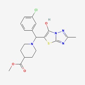 molecular formula C19H21ClN4O3S B2423674 Methyl 1-((3-chlorophenyl)(6-hydroxy-2-methylthiazolo[3,2-b][1,2,4]triazol-5-yl)methyl)piperidine-4-carboxylate CAS No. 851969-34-1