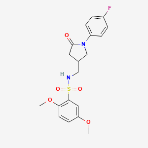 molecular formula C19H21FN2O5S B2423703 N-((1-(4-fluorophenyl)-5-oxopyrrolidin-3-yl)methyl)-2,5-dimethoxybenzenesulfonamide CAS No. 954714-04-6