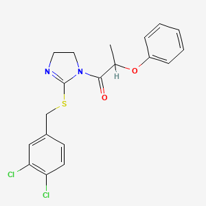 molecular formula C19H18Cl2N2O2S B2423724 1-[2-[(3,4-Dichlorophenyl)methylsulfanyl]-4,5-dihydroimidazol-1-yl]-2-phenoxypropan-1-one CAS No. 919714-46-8