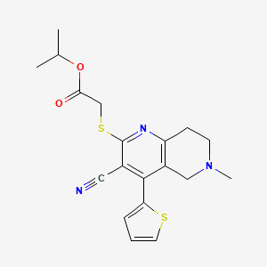 molecular formula C19H21N3O2S2 B2423739 propan-2-yl 2-[(3-cyano-6-methyl-4-thiophen-2-yl-7,8-dihydro-5H-1,6-naphthyridin-2-yl)sulfanyl]acetate CAS No. 445384-91-8