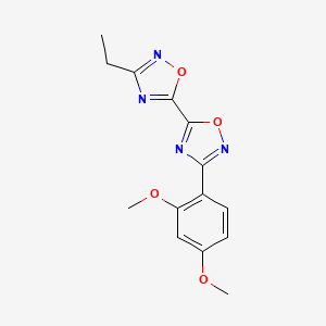 molecular formula C14H14N4O4 B2423764 3-(2,4-Dimethoxyphenyl)-5-(3-ethyl-1,2,4-oxadiazol-5-YL)-1,2,4-oxadiazole CAS No. 1775305-03-7