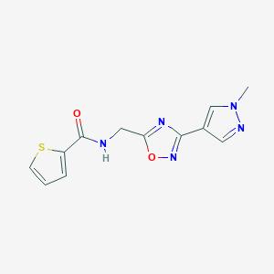 molecular formula C12H11N5O2S B2423775 N-((3-(1-methyl-1H-pyrazol-4-yl)-1,2,4-oxadiazol-5-yl)methyl)thiophene-2-carboxamide CAS No. 2034296-73-4