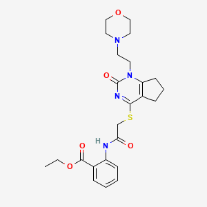 molecular formula C24H30N4O5S B2423801 ethyl 2-(2-((1-(2-morpholinoethyl)-2-oxo-2,5,6,7-tetrahydro-1H-cyclopenta[d]pyrimidin-4-yl)thio)acetamido)benzoate CAS No. 898450-89-0