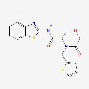 molecular formula C18H17N3O3S2 B2423829 N-(4-methylbenzo[d]thiazol-2-yl)-5-oxo-4-(thiophen-2-ylmethyl)morpholine-3-carboxamide CAS No. 1421444-80-5