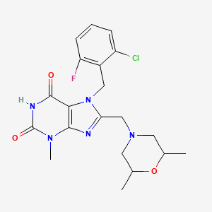 molecular formula C20H23ClFN5O3 B2423860 7-(2-chloro-6-fluorobenzyl)-8-[(2,6-dimethylmorpholin-4-yl)methyl]-3-methyl-3,7-dihydro-1H-purine-2,6-dione CAS No. 847408-69-9