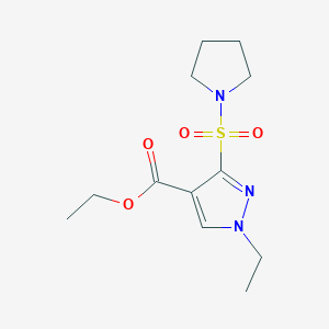 molecular formula C12H19N3O4S B2423925 ethyl 1-ethyl-3-(pyrrolidin-1-ylsulfonyl)-1H-pyrazole-4-carboxylate CAS No. 1260991-10-3