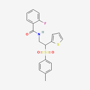 molecular formula C20H18FNO3S2 B2423931 2-fluoro-N-(2-(thiophen-2-yl)-2-tosylethyl)benzamide CAS No. 896343-14-9