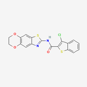 molecular formula C18H11ClN2O3S2 B2423966 3-chloro-N-{10,13-dioxa-4-thia-6-azatricyclo[7.4.0.0^{3,7}]trideca-1,3(7),5,8-tetraen-5-yl}-1-benzothiophene-2-carboxamide CAS No. 892858-07-0