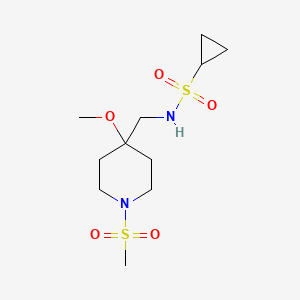 molecular formula C11H22N2O5S2 B2423969 N-[(1-methanesulfonyl-4-methoxypiperidin-4-yl)methyl]cyclopropanesulfonamide CAS No. 2415534-58-4