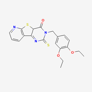 molecular formula C20H19N3O3S2 B2424007 5-[(3,4-Diethoxyphenyl)methyl]-4-sulfanylidene-8-thia-3,5,10-triazatricyclo[7.4.0.0^{2,7}]trideca-1(9),2(7),10,12-tetraen-6-one CAS No. 1019151-33-7