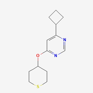 molecular formula C13H18N2OS B2424034 4-Cyclobutyl-6-(thian-4-yloxy)pyrimidine CAS No. 2202504-66-1