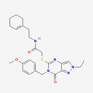 molecular formula C25H31N5O3S B2424040 N-[2-(cyclohex-1-en-1-yl)ethyl]-2-({2-ethyl-6-[(4-methoxyphenyl)methyl]-7-oxo-2H,6H,7H-pyrazolo[4,3-d]pyrimidin-5-yl}sulfanyl)acetamide CAS No. 932284-74-7