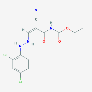 molecular formula C13H12Cl2N4O3 B2424082 ethyl N-{2-cyano-3-[2-(2,4-dichlorophenyl)hydrazino]acryloyl}carbamate CAS No. 303997-11-7