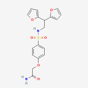 molecular formula C18H18N2O6S B2424156 2-(4-{[2,2-双(呋喃-2-基)乙基]磺酰}苯氧基)乙酰胺 CAS No. 2319897-68-0