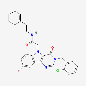 molecular formula C27H26ClFN4O2 B2424157 2-(3-(2-chlorobenzyl)-8-fluoro-4-oxo-3H-pyrimido[5,4-b]indol-5(4H)-yl)-N-(2-(cyclohex-1-en-1-yl)ethyl)acetamide CAS No. 1185141-40-5