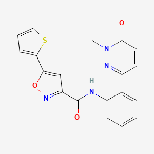 molecular formula C19H14N4O3S B2424165 N-(2-(1-methyl-6-oxo-1,6-dihydropyridazin-3-yl)phenyl)-5-(thiophen-2-yl)isoxazole-3-carboxamide CAS No. 1448036-58-5