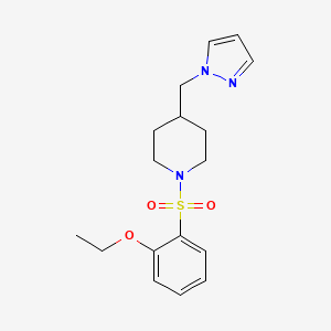 molecular formula C17H23N3O3S B2424167 4-((1H-pyrazol-1-yl)methyl)-1-((2-ethoxyphenyl)sulfonyl)piperidine CAS No. 1396884-31-3