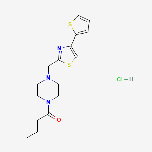 molecular formula C16H22ClN3OS2 B2424171 1-(4-((4-(Thiophen-2-yl)thiazol-2-yl)methyl)piperazin-1-yl)butan-1-one hydrochloride CAS No. 1351585-35-7